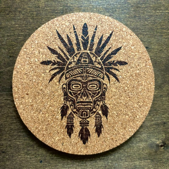 Aztec Clipart 17 Laser Engraved Cork Coaster - Picture 1 of 5